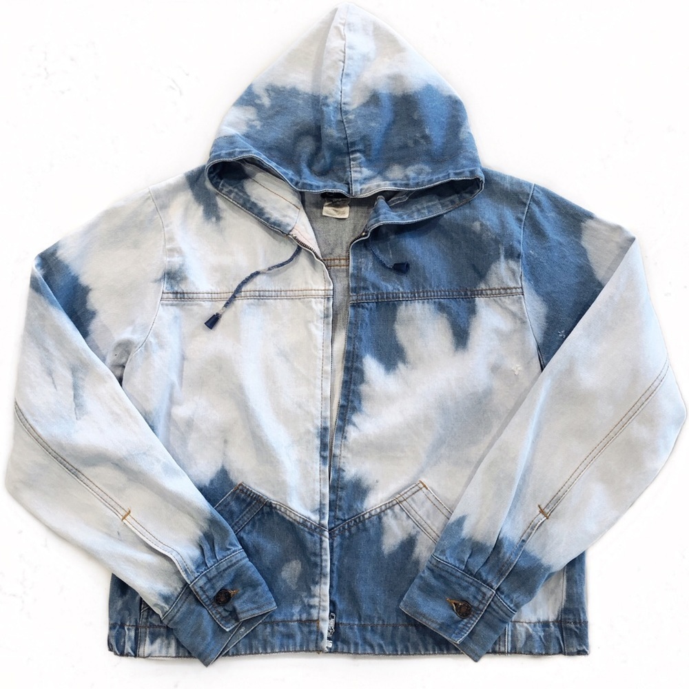Vintage Custom Dye Denim Hooded Jacket Blue White Medium